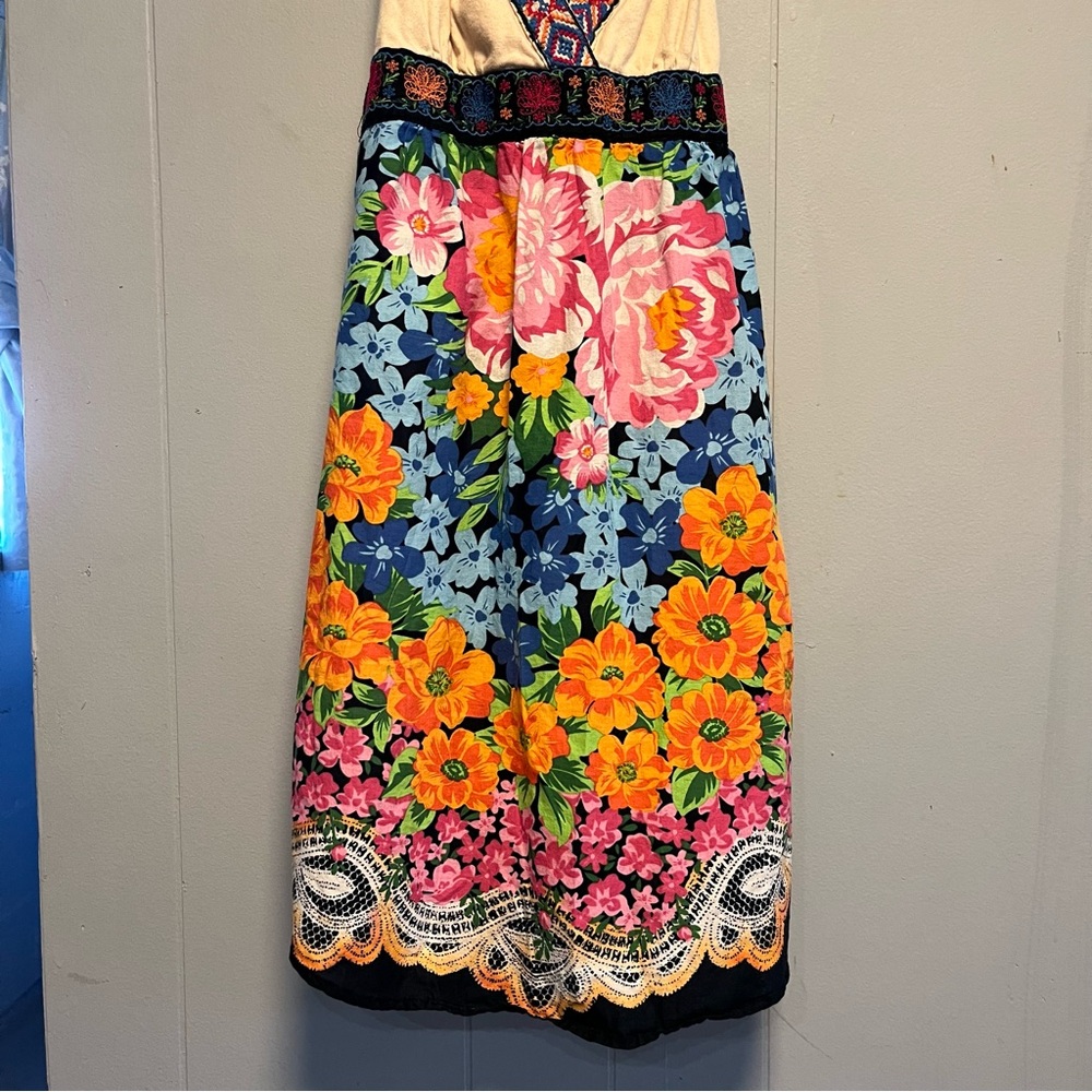 Y2K Flying Tomato Colorful Floral Embroidered Boho Babydoll Sundress Medium - Picture 5 of 12